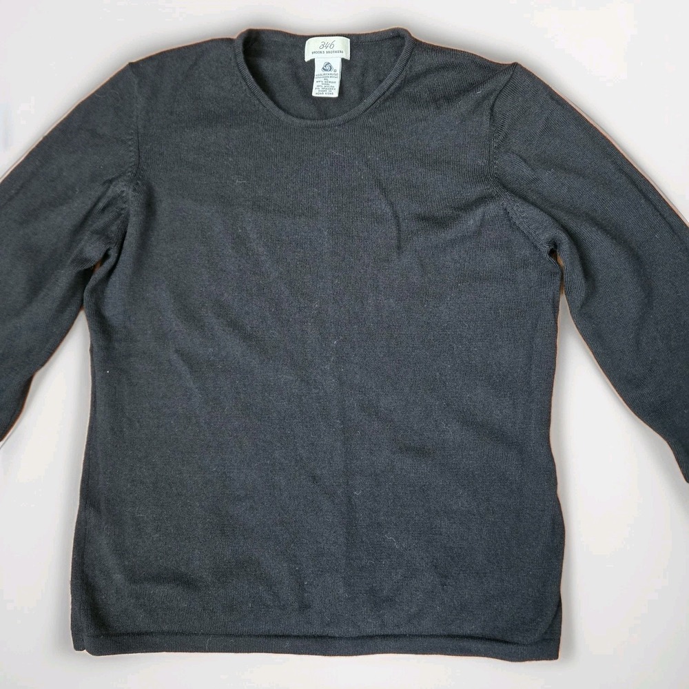 Brooks Brothers 346 Merino Wool Black Sweater Women's Sz XL Vintage Crew‎ Neck